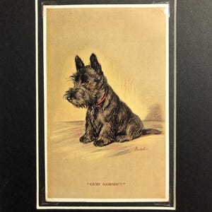 1930s LUCY DAWSON MAC Scottish terrier Scottie dog Vintage Valentines Tailwagger series postcard mounted picture No.2381 Christmas Birthday