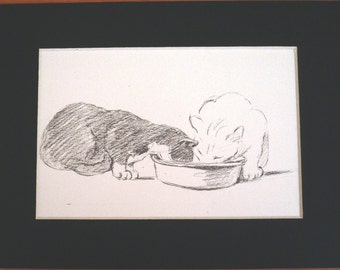 Vintage Lucy Dawson Cat Print – Matted Kitten Art, 1937