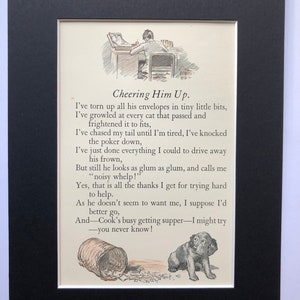 1930 G L STAMPA mounted terrier dog with boy Cheering Him up poem print illustration mounted Birthday Christmas Thanksgiving dog gift