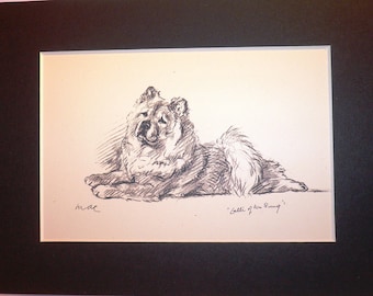 Vintage 1936 Chow Chow Dog Print, Lucy Dawson Signed Bookplate - Matted