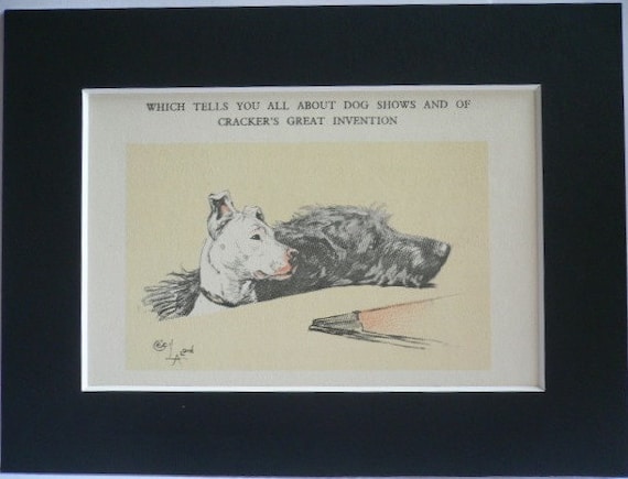 Bull terrier & Irish Wolfhound Signed mounted vintage 1928 Cecil Aldin dog plate print Unique Christmas Thanksgiving dog lover gift present