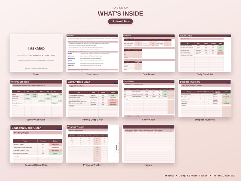 Weekly Cleaning Schedule & Chore Chart Spreadsheet | Household Cleaning ...