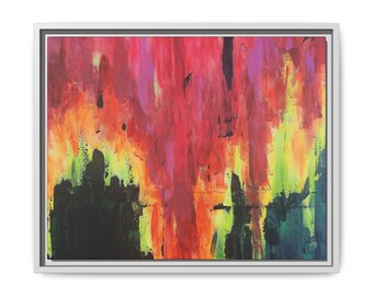 PHOENIX RISING //// Abstract Colorful Drip Painting Matte Canvas Framed