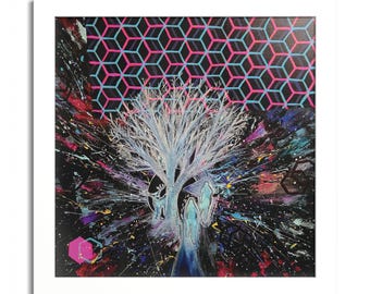Winter Nebula: Portal to the other side // Neon Geometric Tree Poster | Colored Frame Poster