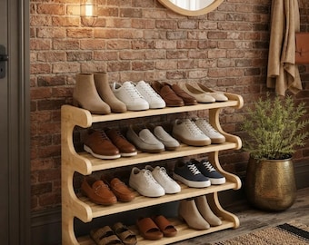 Sapateira de madeira com 4 níveis - Organizador de sapatos para hall de entrada