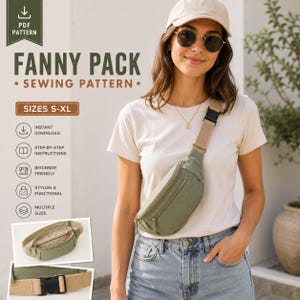 Fanny Pack Sewing Pattern PDF, Belt Bag PDF Sewing Pattern, Sling Bag Pattern, Waist Bag Digital Download, Crossbody Bag Pattern A0 A4