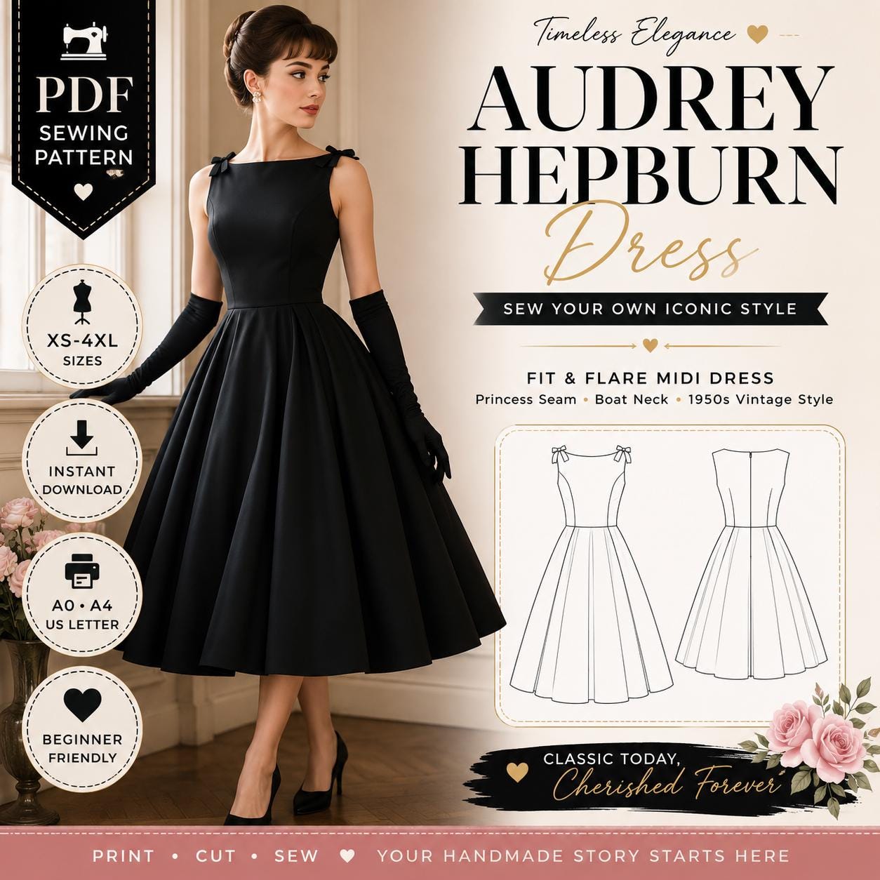 audrey hepburn black dress pattern 30 ️ Standard sizes