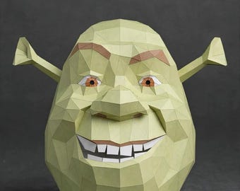 Shrek Mask Template, Halloween Costume, Papercraft Mask, Printable PDF, DIY Low Poly 3D Paper Mask