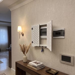 Electrical Panel Organizer Wall Organizer Wooden Decorative White Box Key Holder Side Striped
