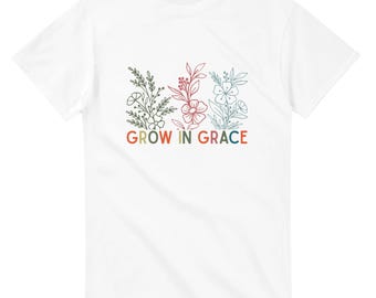 Wachsen in Gnade Florales christliches T-Shirt - Schwergewicht Unisex T-Shirt mit Rundhalsausschnitt | Gildan® 5000