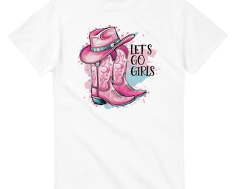 Lets Go Mädchen Cowgirl T-Shirt: Rosa Stiefel & Hut Design