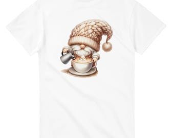 Coffee Gnome T-Shirt: Funny Cappuccino Lover Cotton Tee