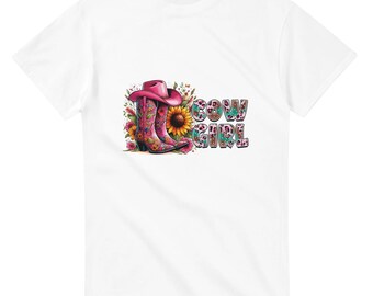 Cowgirl Stiefel & Hut Tee: Sonnenblume Western Style Baumwolle T-Shirt