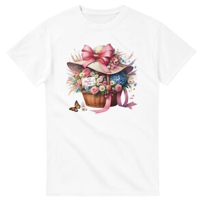 Charmant Moederdag-T-shirt - lentebloemen en slappe hoed - cadeau voor moeder