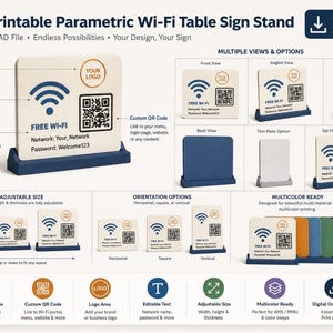 Parametric Wi-Fi QR Code Table Stand STL, 3MF (OpenSCAD File)
