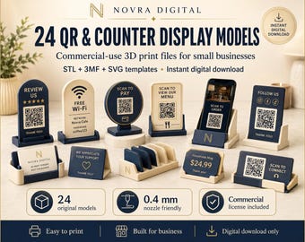 24 QR Code Stand STL Files, Commercial Use 3D Printable Display Bundle (Digital Download)