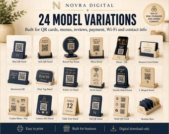 24 QR Code Stand STL Files, Commercial Use 3D Printable Display Bundle (Digital Download)