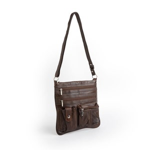 Leather Cross Body Bag With Multi Zipper Pockets