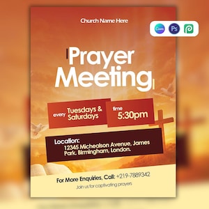 Prayer Meeting Flyer Template | Editable Canva & Photoshop PSD | Modern Church Flyer Design |