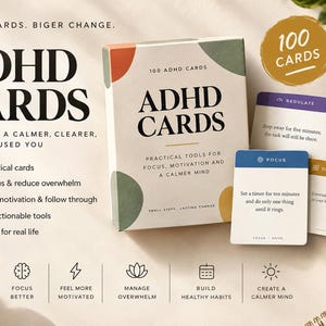100 ADHD Coping Cards, Focus, Organize, Motivate, Regulate, Function (Digital Download)