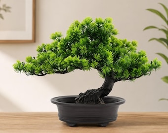 Artificial Juniper Bonsai Tree, Realistic Faux Plant, Japanese Zen Tabletop Decor