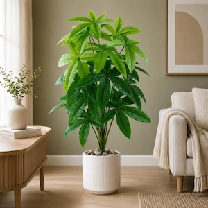 Large Artificial Money Tree Plant, Realistic Faux Green Palm, Indoor Outdoor Decor (only plant)