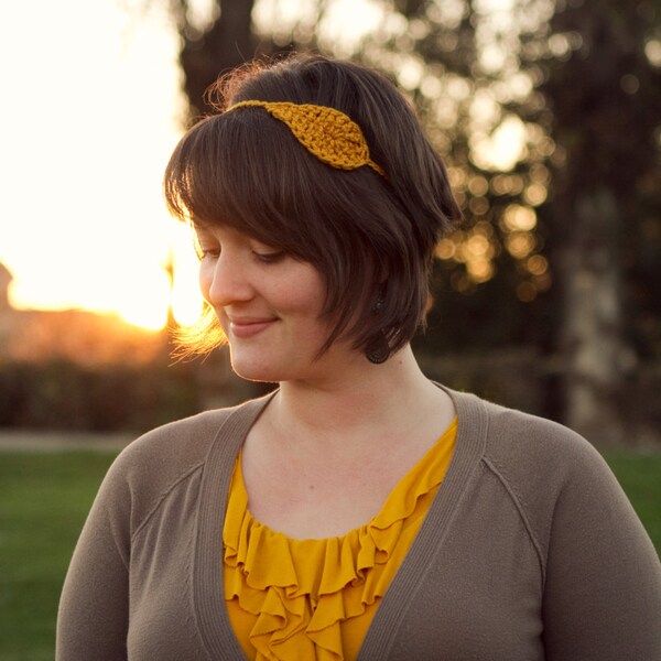 Crochet Leaf Headband Mustard Yellow