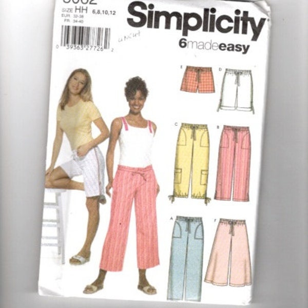 UNCUT Sewing Pattern Simplicity 5062 for Shorts and Skirt Variations, Crop Pants, Cargo Pants, Casual Pants