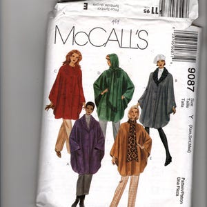 Sewing Pattern McCalls 9087 for Unlined Capes, Sz XS-S-M. Hooded Cape, Collared Cape, Football Weather, Outerwear