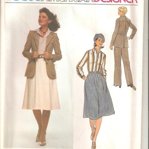 Padrão de costura Vogue UNCUT 1619, design Calvin Klein para jaqueta, camisa, saia e calças, tamanho 14