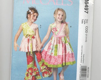 UNCUT Sewing Pattern McCalls 6397 for Girls' Top, Dress, Ruffled Pants, Sz 2-3-4-5, Ruffled Dress, Summer Dress, Fun Girls Clothes