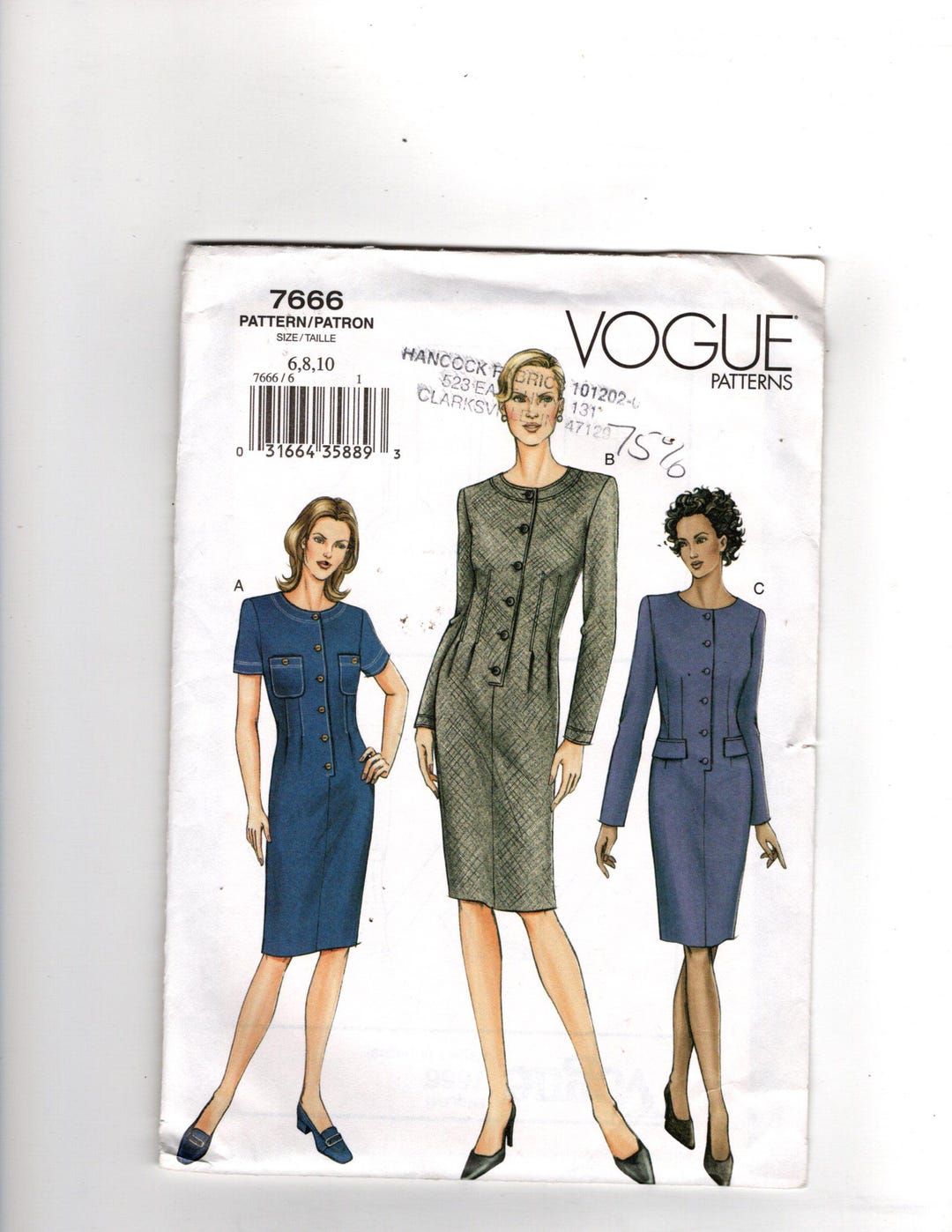 UNCUT Sewing Pattern Vogue 7666 for Dress Variations, Sz 6-8-10, Pencil ...