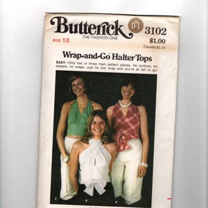 Vintage UNCUT Sewing Pattern Butterick 3102 for Halter Top Variations, Sz 12, Easy Pattern, Summer Top