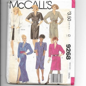 May include: A sewing pattern for five different dresses. The pattern is for a small size and includes a coat. The pattern is from McCall's and the pattern number is 9268.