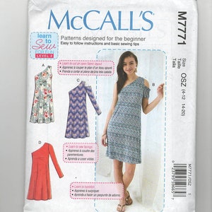UNCUT Sewing Pattern McCalls 7771 for Dress Variations, Sz 4--12, Easy Pattern, Beginner Pattern, Off Shoulder Dress