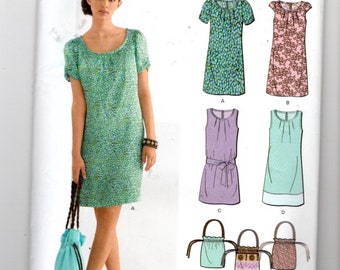 UNCUT Sewing Pattern For Dress Variations and Drawstring Bag, Sz 6--16, Easy Pattern, Casual Dress Pattern