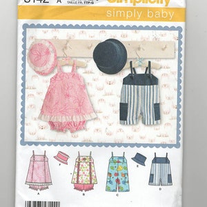 UNCUT Sewing Pattern Simplicity 8142 for Babies Romper, Jumper and Hat Variations, Sz XXS--L, Baby Clothes