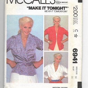 UNCUT Sewing Pattern McCalls 6941 for Top and Tie Belt, Sz 14, 80s