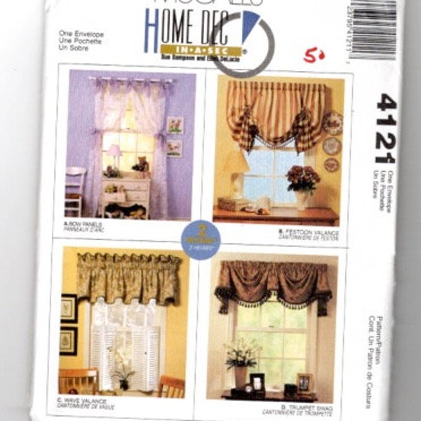 UNCUT Sewing Pattern McCalls 4121 for Window Dressings, Drape Panels, Valance, Window Swag, Festoon Valance, Easy Pattern, Quick