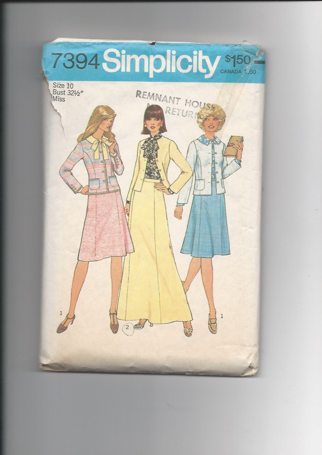 Vintage Sewing Pattern Simplicity 7394 for Blouse, Skirt and Jacket, Sz ...