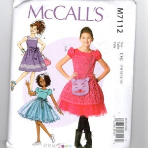 UNCUT Sewing Pattern McCalls for Girls Dress or Party Dress, and Kitten Purse  Sz 7---14