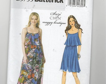 UNCUT Sewing Pattern Butterick for Tiered Dress, Sz 14-16-18-20-22, Easy Pattern, Plus Size Pattern, Spaghetti Strap Dress, Swing Dress