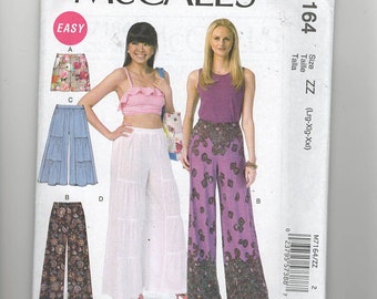 UNCUT Sewing Pattern McCalls 7164 for Shorts and Pants, Sz L-XL-XXL, Easy Pattern, Plus Size, Wide Legged Pants, Tiered Pants, Boho Pants