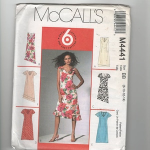 UNCUT Sewing Pattern McCalls 4441 for Dress Variations, Sz 8-10-12-14, Slim Dress, V Neck Dress, Asymmetrical Hem