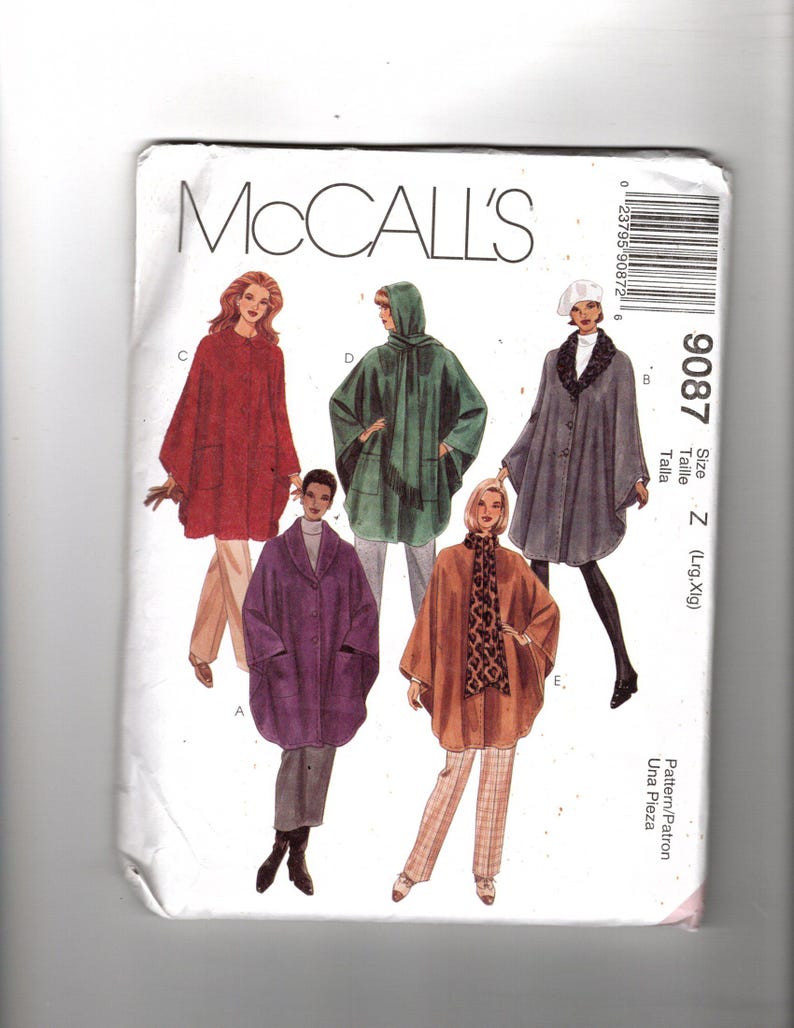 UNCUT Sewing Pattern Mccalls 9087 for Unlined Cape Variations, Sz L--XL ...