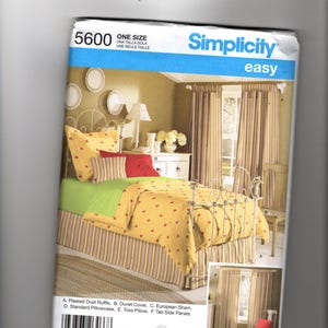UNCUT Sewing Pattern Simplicity 5600 for Bedroom Accessories, Easy Pattern, Dust Ruffle, Duvet Cover, Pillow Sham, Pillowcase, Window Panels