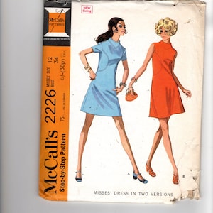 Sewing Pattern McCalls 2226 for Dress variations, Sz 12, 34 Bust, Mod Dress, Retro Dress Pattern, 1960s