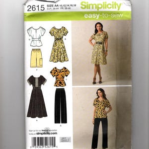 UNCUT Sewing Pattern Simplicity 2615 for Dress, Top, Pants and Shorts, Sz 10-18, Easy Pattern, Plus Size