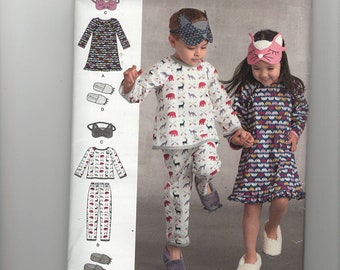 UNCUT Sewing Pattern Simplicity 10010 For Child's Gown, Pajamas, House Slippers and Sleep Mask, Sz 3-4-5-6-7-8, PJs