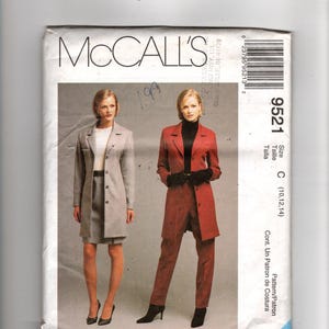 Patrón de costura sin cortar McCalls 9521 para chaqueta larga forrada, falda recta y pantalones, tallas 10-11-14, falda lápiz, pantalones de mujer, costuras princesa.